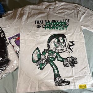 White Graphic T-Shirt with Cartoon Print